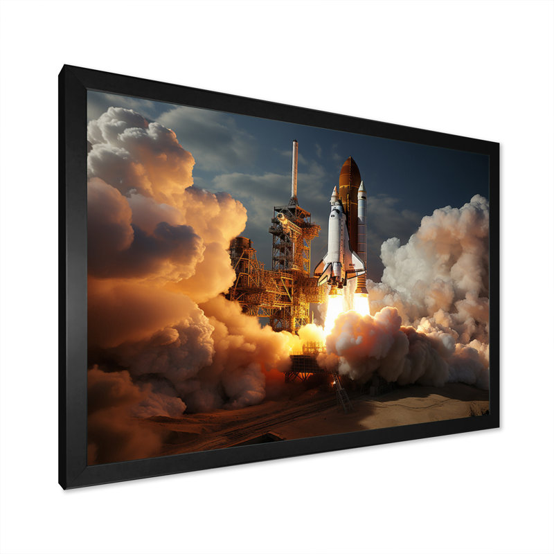 Space Shuttle Delicate Manoeuvring - Space Shuttle Wall Art Living Room, H 24 po x l 32 po x P 1 po, Cadre simple noir