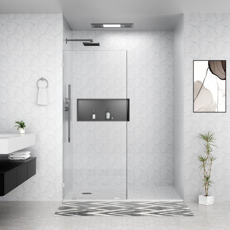 Panneau de douche fixe sans cadre de 81 cm (L) x 198 cm (H), verre trempé recouvert de nano-nickel brossé pour douche à l'italienne
