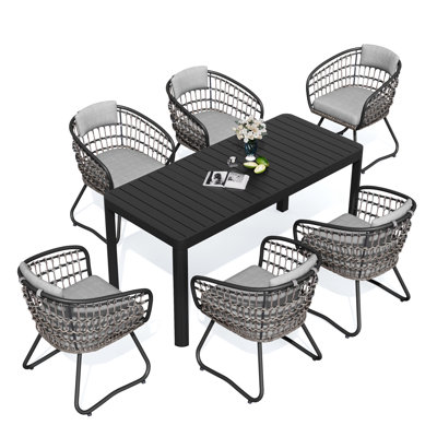 Ensemble de salle à manger d'extérieur extensible rectangulaire en aluminium Warran pour 6 personnes avec coussin amovible (ensemble de 7)