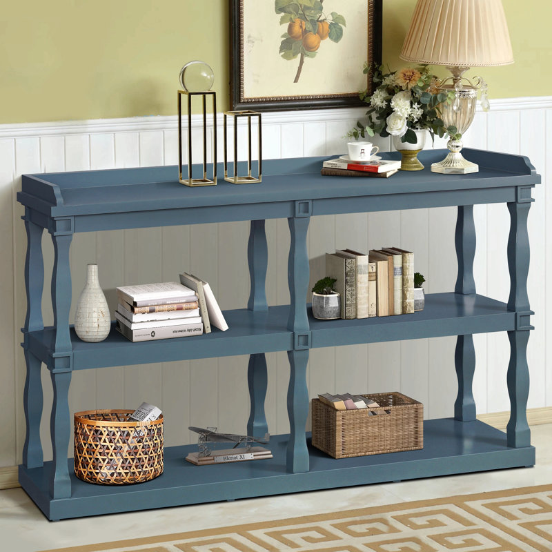 Console Table With 3-Tier Open Storage Spaces And Roman Column Effect Support Legs,Narrow Sofa Entry Table For Living Room, Entryway And Hallway