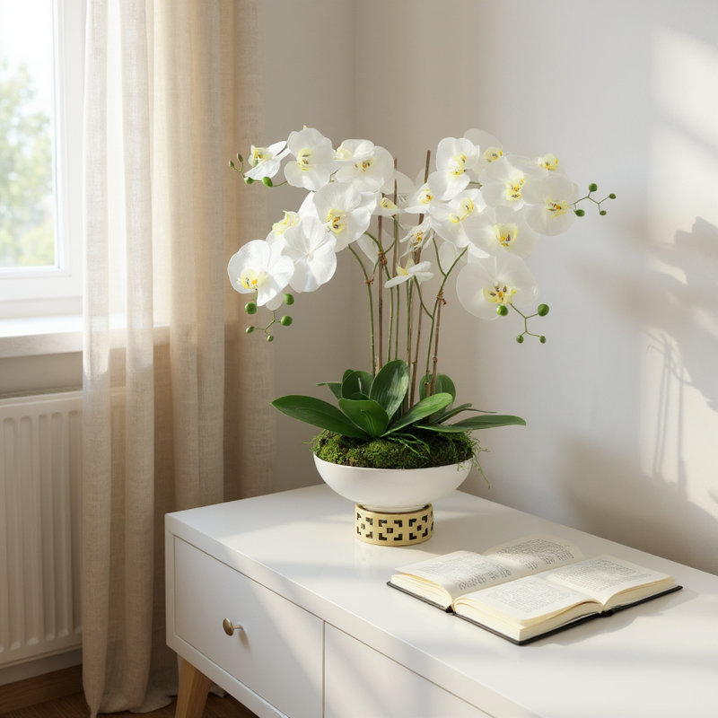 Orchids Arranged in Ceramic Key Footed Pot