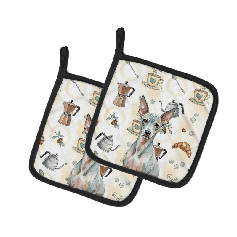 American Hairless Terrier Coffee Bar Pair of Pot Holders
