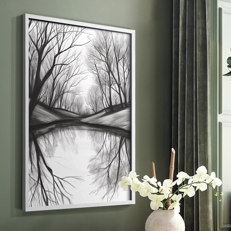 Paysages série XXIV - reproduction encadrée de qualité supérieure - prête à être accrochée - aucun clou requis, Blanc / Blanc