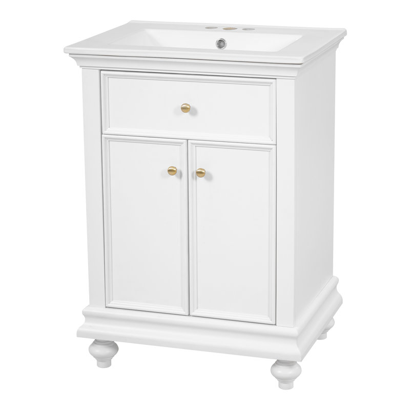 Meuble-lavabo 24 po avec lavabo en céramique Elegance, Blanc