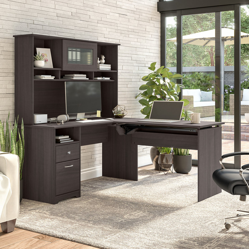 Bureau d'ordinateur en L Shelonda, H 66,3 po x l 59,45 po x P 69,17 po, Gris chiné