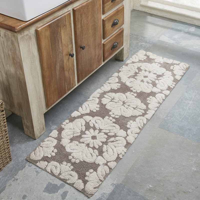 Danitra 100% Cotton 1885 GSM Bath Rug with Non-Slip Latex Backing, Soft Absorbent Machine Washable Bathroom Mat, Medallion Design, 20" x 60" Runner, Beige
