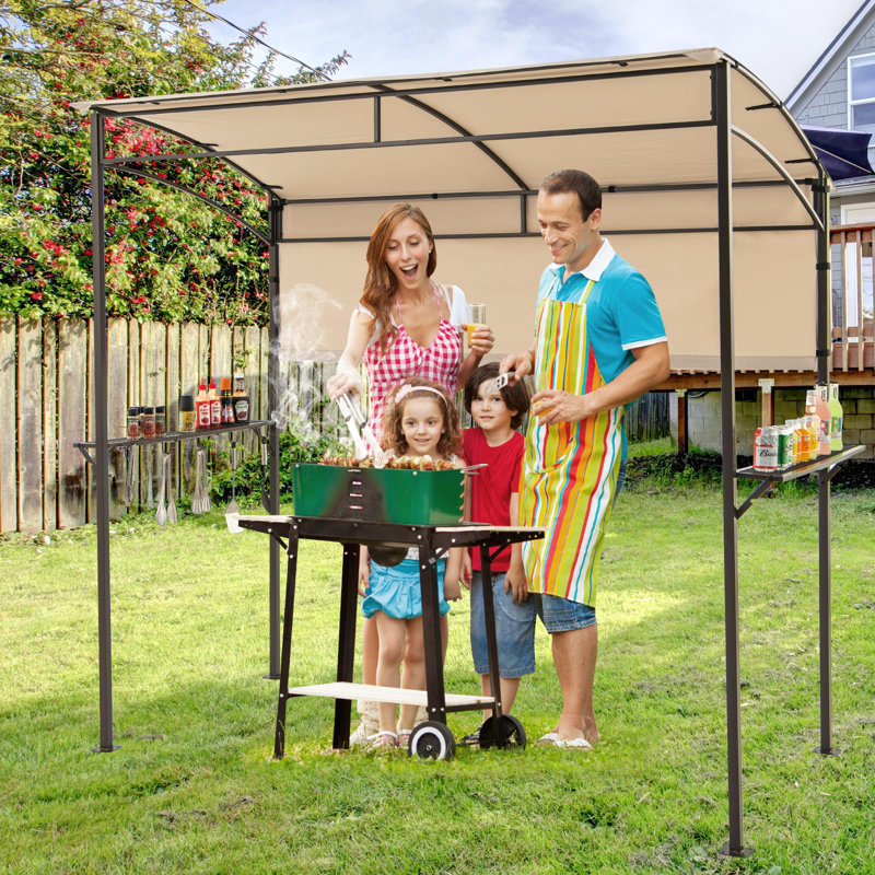 BBQ Shelter, Grill Gazebo With Serving Shelf And Storage Hooks, Beige