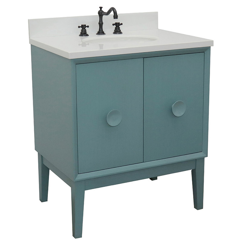 Crumley 31'' Single Bathroom Vanity with Top, Aqua Blue/White Quartz