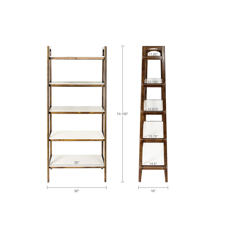 Bibliothèque de style Mid-Century avec tablette en bois massif et matériaux de fabrication blanche, Pacane