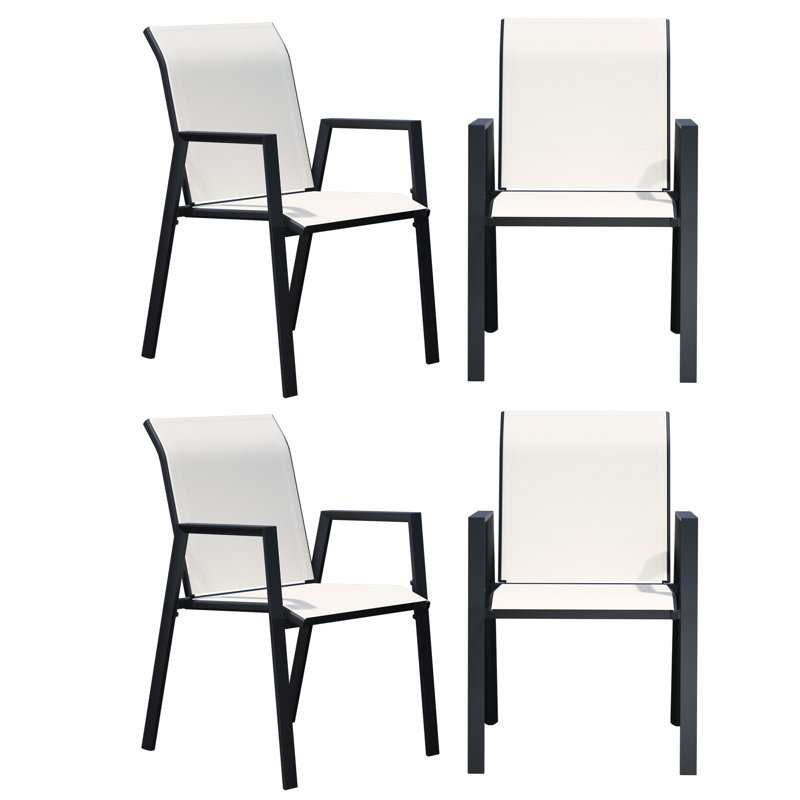 Ensemble de 4 chaises de salle à manger d'extérieur en polyester enduit de PVC avec structure en métal et dossier pour l'extérieur