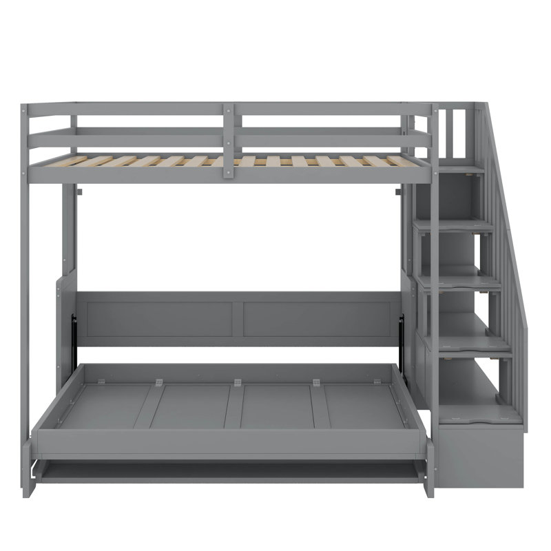 Full Over Full Size Murphy Bed With Hydraulic Lift & Desk Design, Gray