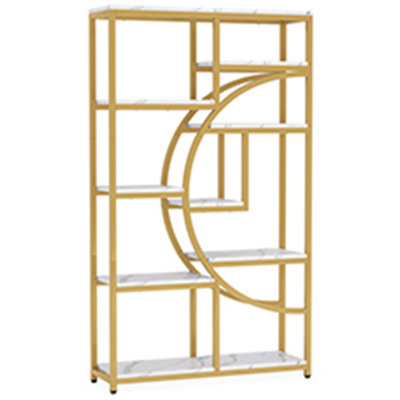 68.89"Height Industrial 5-Tier White & Gold Corner Etagere Bookshelf With 9 Open Shelves Storage Organizer For Living Room, Bedroom