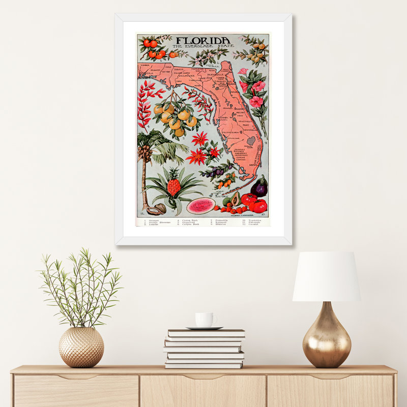 « state map of floride (ressources naturelles)-rétro affiche », impression, H 48 po x l 32 po x P 1,5 po