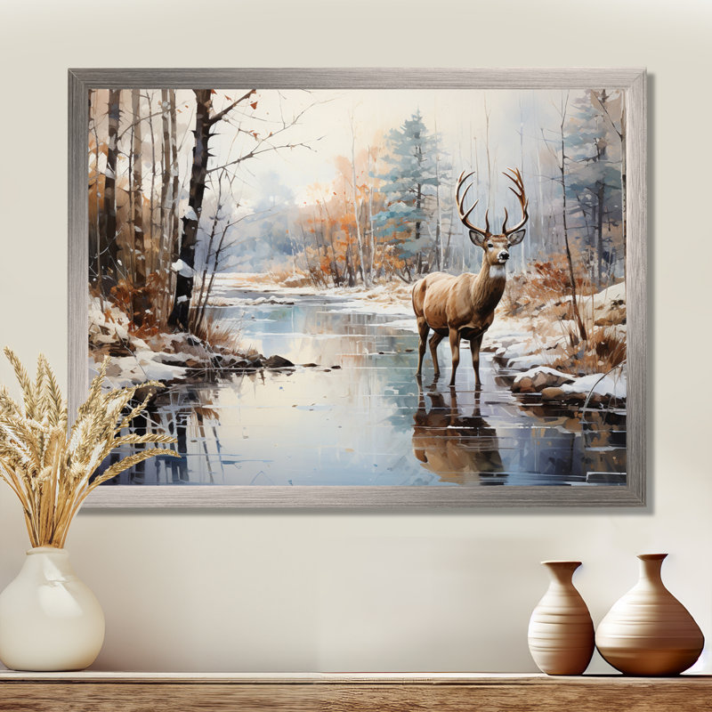 Cerf hiver sérénade - art mural grand cerf, H 34 po x l 44 po x P 1,5 po, Toile tendue