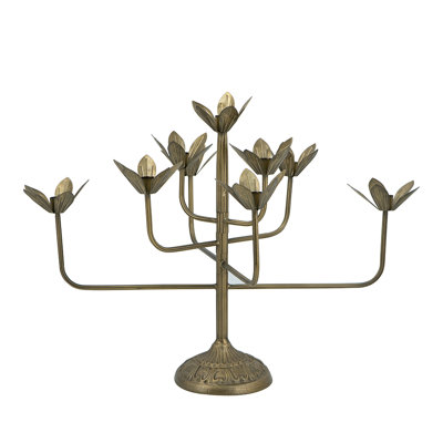 6.5X24X18.5" 9-Arm Decorative Gold Iron Candelabra With Floral Design