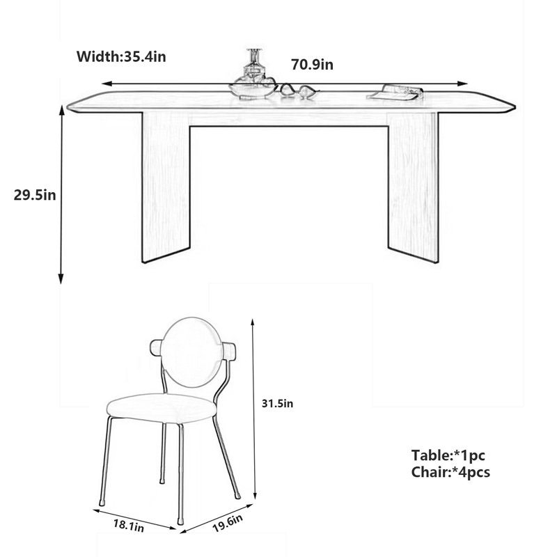 Table de salle à manger rétro de style rétro en noyer, H 29,5 po x L 70,9 po x l 35,4 po