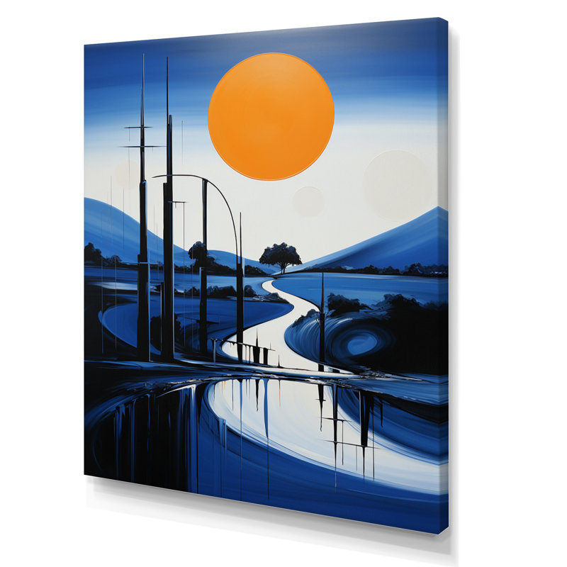 «Hindrik Blue Modern Bridge Scenery III», reproduction, H 40 po x l 30 po x P 1,5 po, Toile tendue