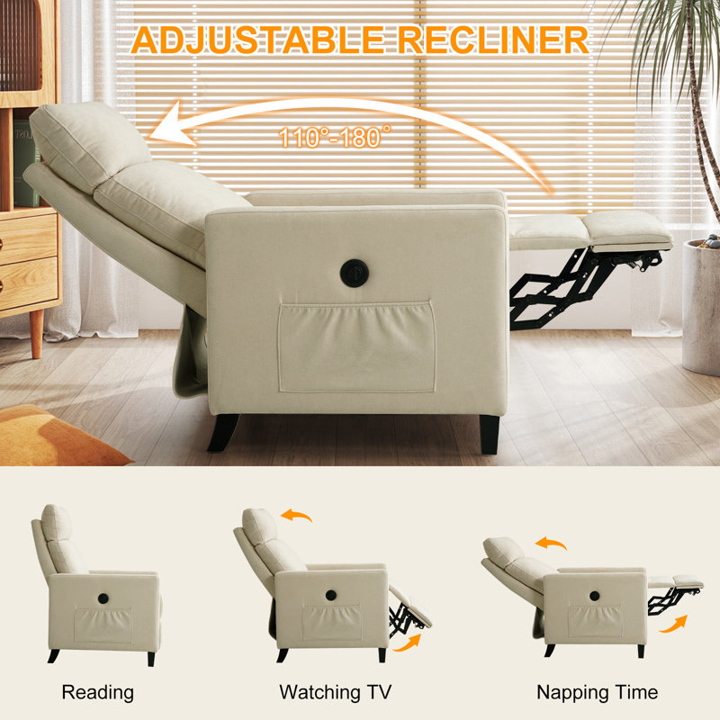 Fauteuil inclinable rembourré Searsport, Microfibre beige