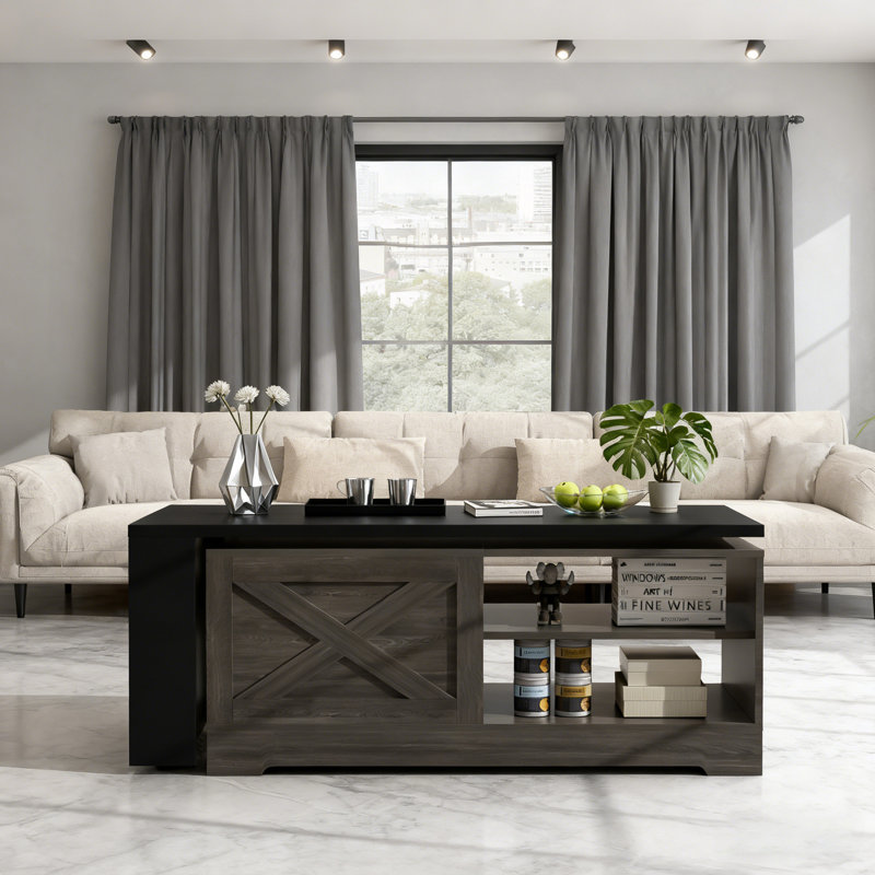 Lift Top Coffee Table With Hidden Storage And Charging Station, Brown