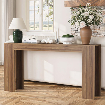 62.99-inch extra-long entryway table, farmhouse sofa table behind the sofa, decorative table for narrow entrances in the living room, hallway, entrance, or foyer, walnut-colored console table