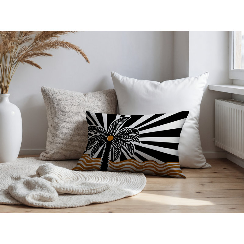 Oreiller rectangulaire réversible intérieur / extérieur Simi Palm, Rectangle H 18 po x l 25 po, Orange