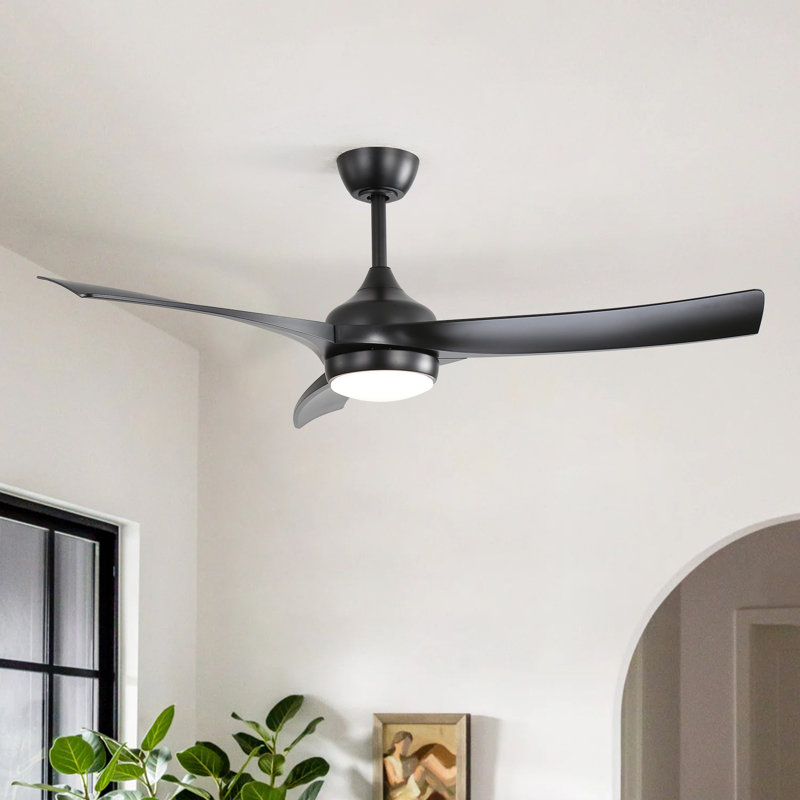 Ventilateur de plafond standard à 3 pales de 52 po avec télécommande et éclairage à DEL Nicola, Noir mat