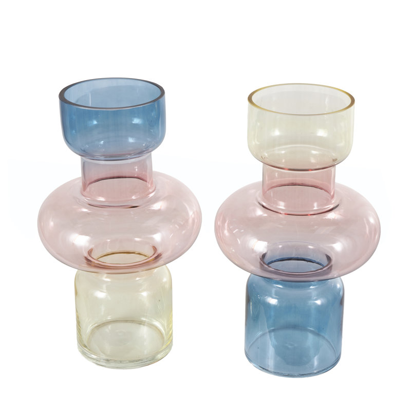 Glass Ombre Multi Colored Decorative Vase Set
