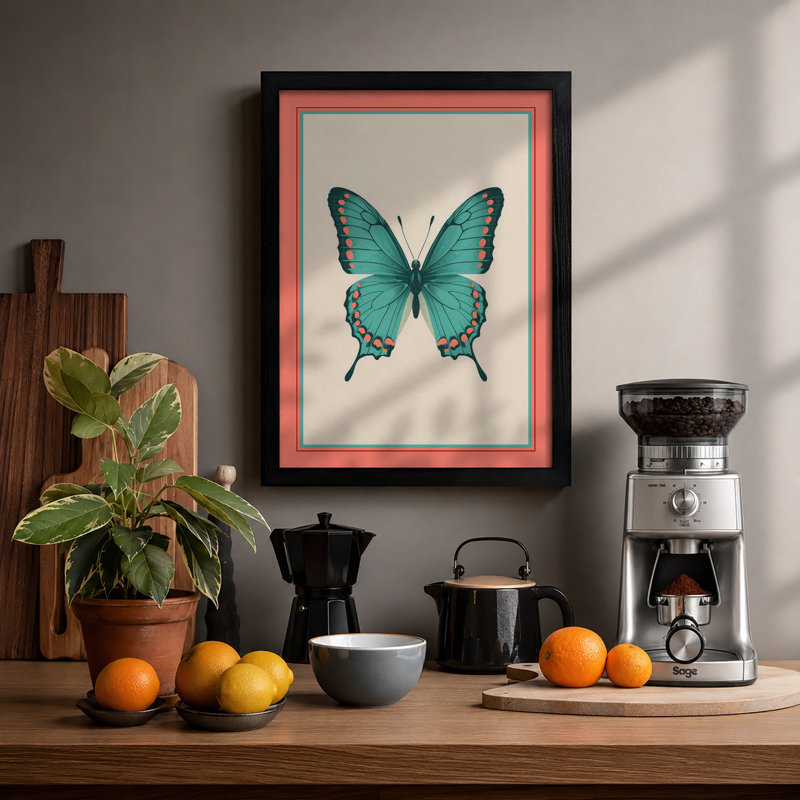 Symmetrical Butterfly Study Botanical - Framed Print, A1 - 84.1 x 59.4 cm, Black