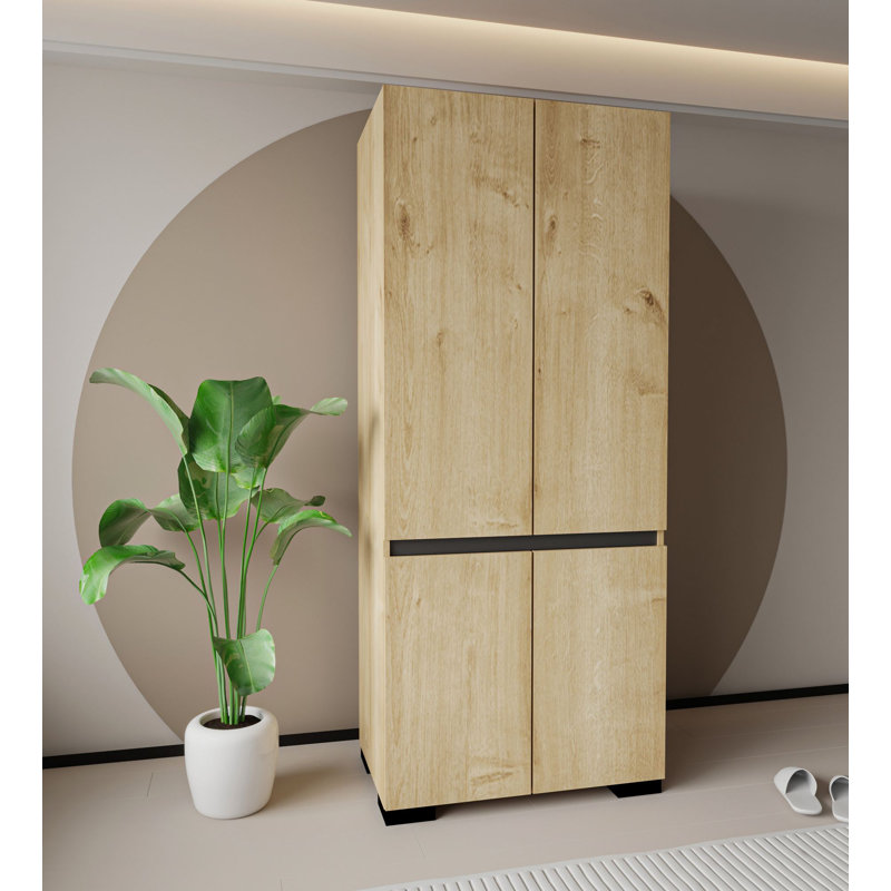 Modern Wardrobe with Numerous Shelves, Sapphire Oak & Anthracite, 35.4 x 82.7 x 20.5 inches | 100% Melamine Coated Chipboard, 66.1 lbs Shelf Capacity | Wall-Mountable, Stylish Design for Organized Spaces