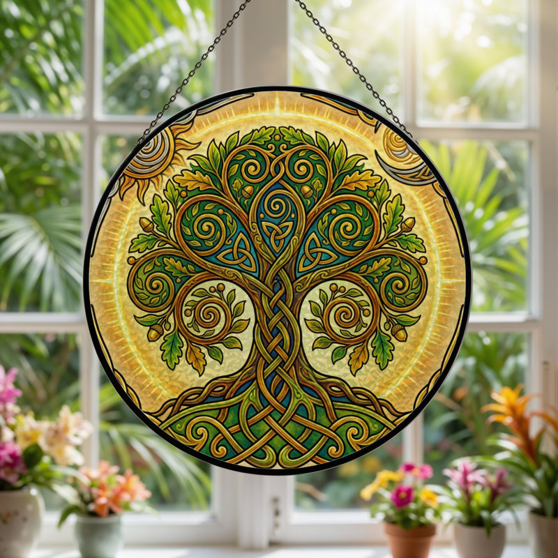 Panneau de vitrail Celtic Tree, 12" H x 12" W