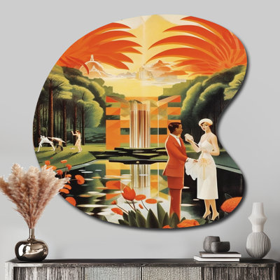 Art Deco Lady In White Cosmopolitan Adventure - Fashion Woman Drop Shape Assymterical Metal Wall Art