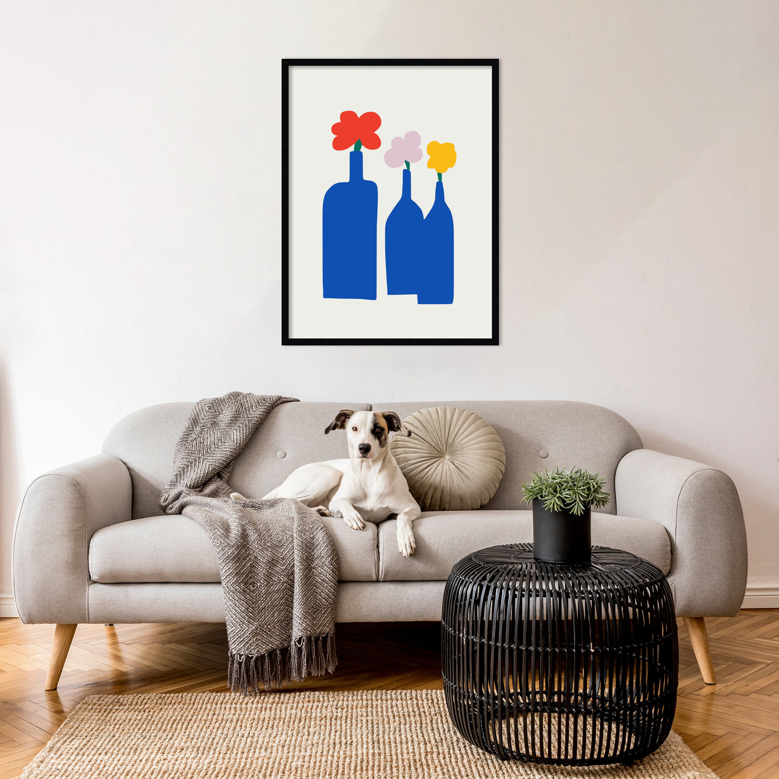 Blue Bottle Vase Print by Little Dean, Black, 33" H x 25" W