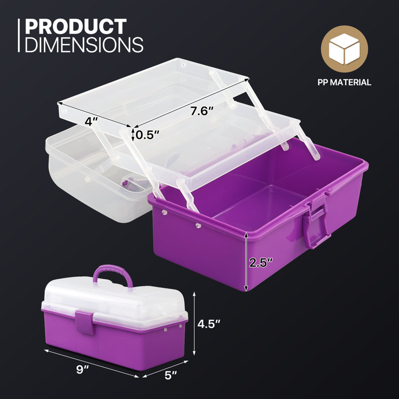3-Layer Plastic Storage Box Craft Organizer Toolbox Utility Box For First Aid, Sewing Kit, Hardware, Pink