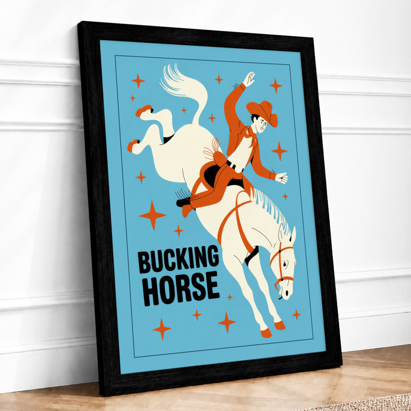 Bucking Horse Rodeo Retro - Framed Print, A1 - 84.1 x 59.4 cm, Black