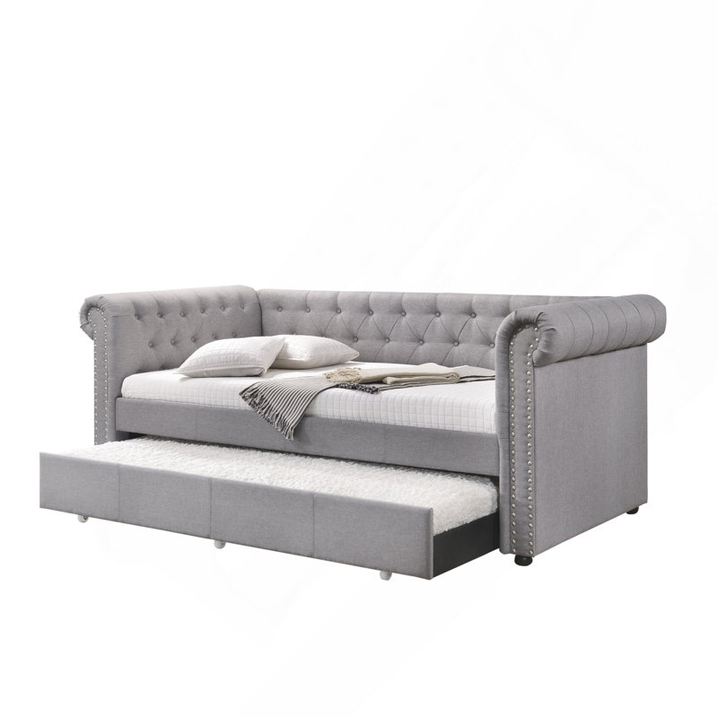 Lit de jour en tissu gris fumée avec couchette (simple)