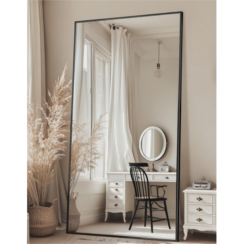 Large Rectangular Floor Mirror With Stand,  Oversized Decorative Leaner Mirror For Bedroom, Living Room, Black, 76" x 34"