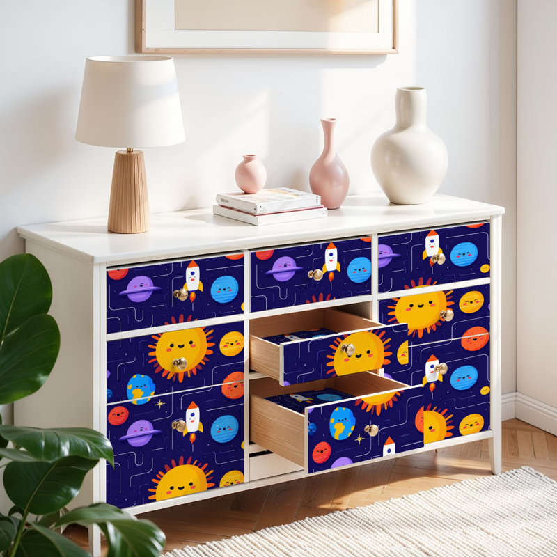 Papier peint auto-adhésif pour enfants, planches, fusée, planètes, étoiles, fusée pour enfants, auto-adhésif et amovible 17,7 po x 118 po (45 x 300 cm)
