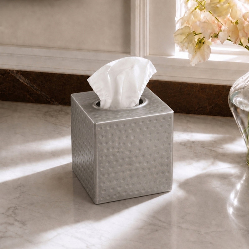 Hand Hammered Metal Tissue Box Cover, Pewter