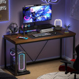 Modern Computer Desk, Rustic Wood And Metal Study Writing Table, Simple Work Gaming PC Desk For Home Office, Walnut 53 Inch