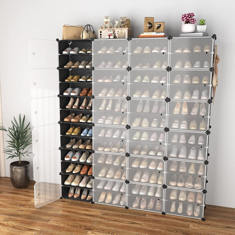 Portable Shoe Rack Organizer With Door, Expandable 12-Tier Shoe Storage Cabinet, Adjustable Stackable Detachable Design, Easy Assembly, Durable Plastic Construction