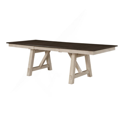 Table de salle à manger extensible de style maison de campagne 1 pièce Craie grise ton de remorquage Mobilier en bois Deux pieds de réfectoire à tréteaux