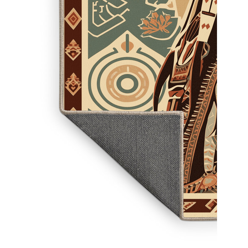 Tapis moelleux moelleux à motif de blocs d'inspiration mondiale Dupras Shamanic Warrior, 7 x 9