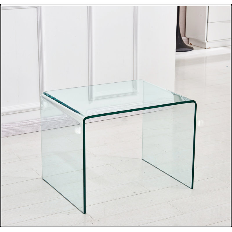 Transparent End Table,Tempered Clear Bent Glass SideTable