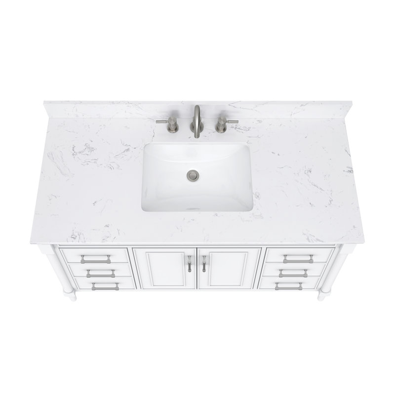 White 49'' Single Bathroom Vanity with Engineered Stone Top