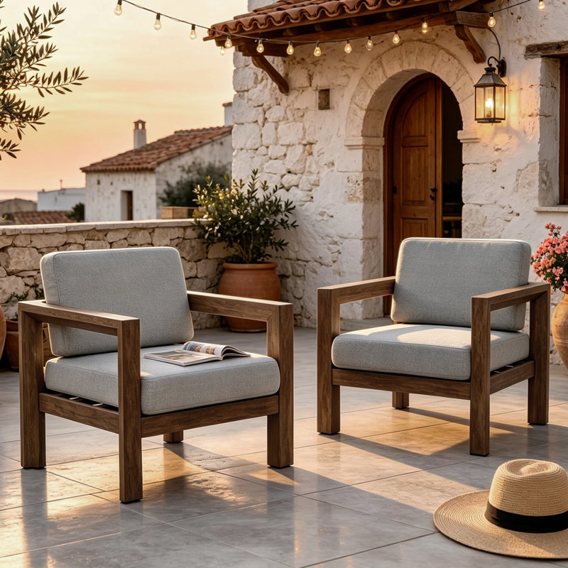 Chaise de patio d'extérieur en bois massif, Gris clair