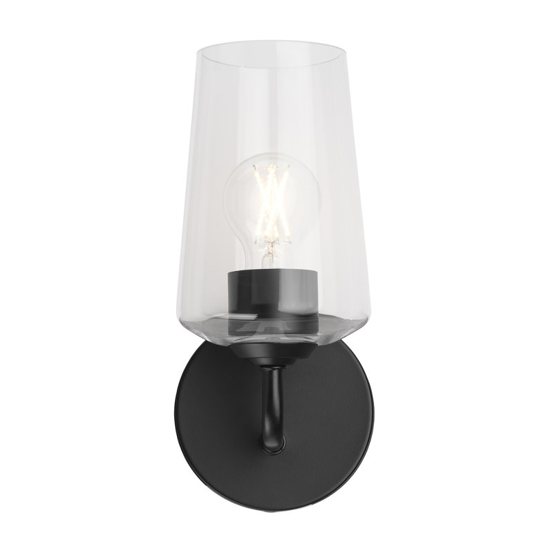  Celino One-Light Wall Sconce with Glass, Satin Black, White