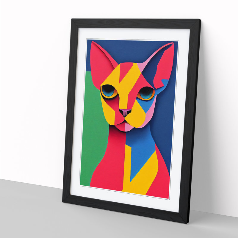 Sphynx Cat Abstract - Single Picture Frame Painting, 34cm H x 25cm W x 2cm D, Oak