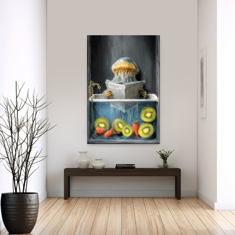 Jellyfish In Bathtube 2 1 Piece Wrapped Canvas Wall Art, 152.4 cm H x 101.6 cm W