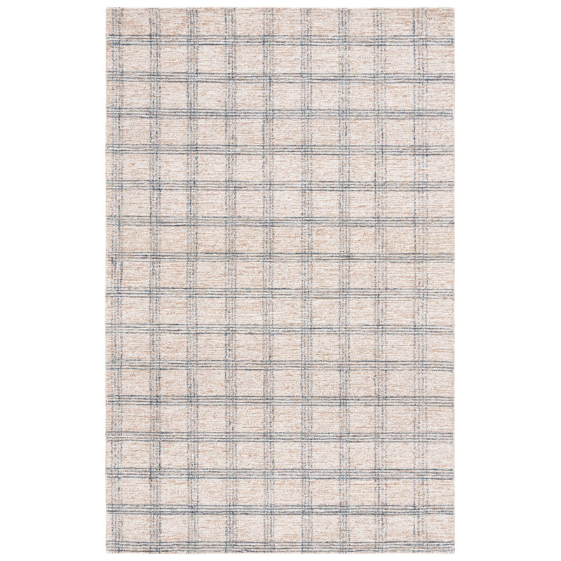 Janitzy Natural Fiber Hand Tufted Wool/Jute/Cotton Plaid Rug in Blue/Beige, Rectangle 6" x 9"