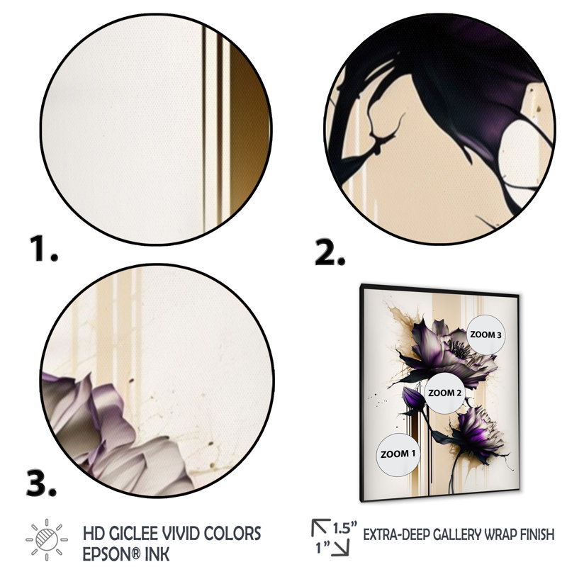 Fleur de dahlia mauve sur peinture abstraite I - impression sur toile, Cadre photo noir, H 20 po x l 12 po x P 1 po